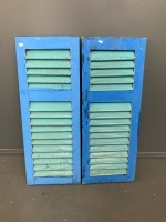 Pair of Small Shutters - Painted Blue and Green