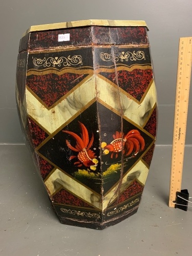 Chinese Qing Dynasty Painted Wooden Rice Barrel with Lid (as is)