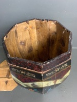 Chinese Qing Dynasty Painted Wooden Rice Barrel with Lid (as is) - 6