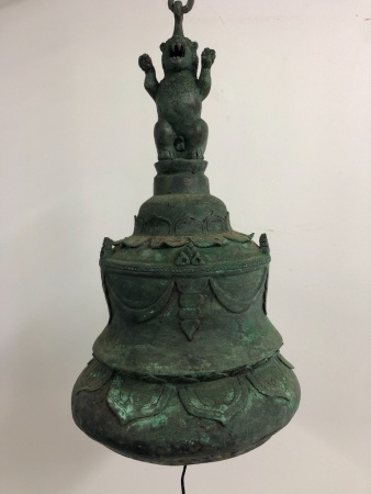 Antique Nepalese/Tibetan Cast Bronze Temple Bell with Bear at Top