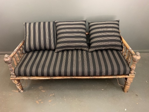 Indian Teak Day Bed with Brass and Steel Fittings And Cushions