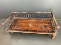 Indian Teak Day Bed with Brass and Steel Fittings And Cushions - 4