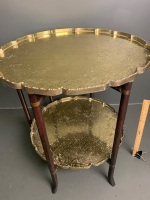 2-Tier Asian Folding Side Table with Incised Brass Shelves - 2