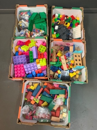 4 Boxes of Various Toy Lots inc Lego, Duplex, Timber Building Blocks etc