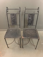 2 Water Buffalo Hide Stretched Over Steel Frame Chairs