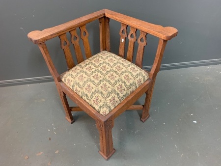 Vintage Corner Chair - Upholstered American Oak