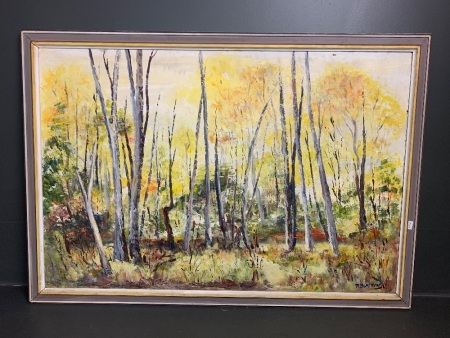 Framed Oil on Board Depicting Forest Scene signed P. Burton 