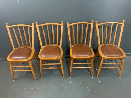 Spindle Back Kitchen Chairs with Leather Saddle Seats - Silky Oak with Pine