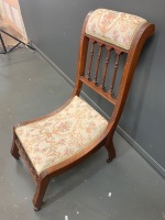 Edwardian Upholstered Slipper Chair on Metal/Porcelain Casters - 2