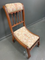 Edwardian Upholstered Slipper Chair on Metal/Porcelain Casters - 3