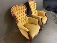 2 Antique Upholstered Button Back Armchairs - 2