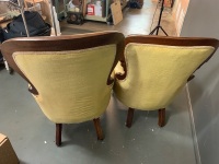 2 Antique Upholstered Button Back Armchairs - 4