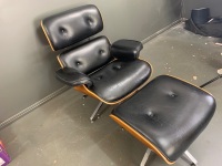 Leather Swivelling Eames Style Chair and Footstool