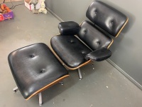 Leather Swivelling Eames Style Chair and Footstool - 2