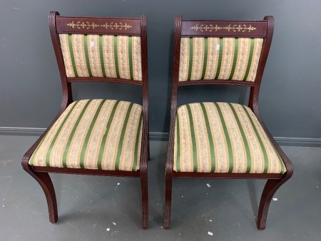 Pair of Vintage Dining Chairs with Brass Inlaid Backs