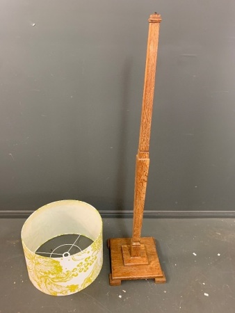 Vintage Timber Floor Standing Lamp Stand + Shade (needs re-wiring)