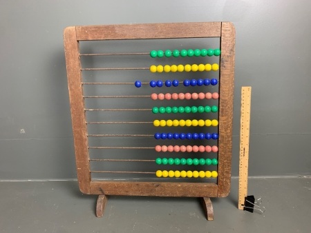 Large Vintage Classroom Abacus - Silky Oak Frame and Feet