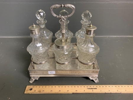 6 Piece Cut Glass Cruet Set C1930