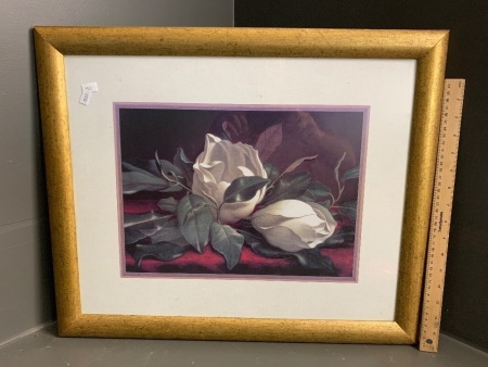 Gilt Wooden Framed Framed Print of White Roses