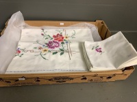 Beautiful Hand Embroided Tablecloth with 11 Matching Serviettes from Spain C1920's