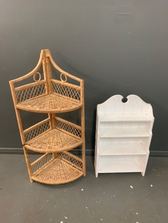 1 Cane 3 Tier Corner Shelves + Small Timber Shelves