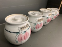 5 Kitchen Pottery Jars with Lids made by Australian Clayworkers Pottery - 2