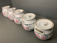 5 Kitchen Pottery Jars with Lids made by Australian Clayworkers Pottery - 3