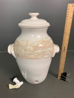 Large Pottery Water Dispenser with Tap - Signed to Base