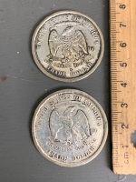 2 x 1876 Silver Plated U.S Trade Dollars