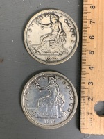 2 x 1876 Silver Plated U.S Trade Dollars - 2