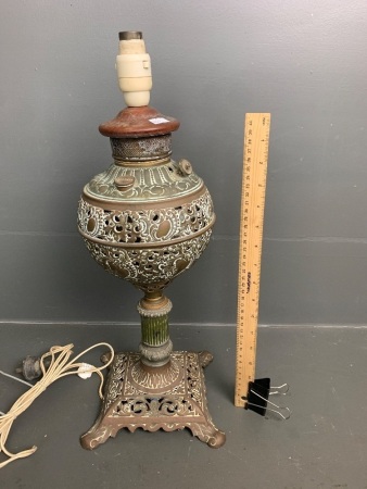 Vintage Copper Kerosene Lamp Stand Converted to Electric 