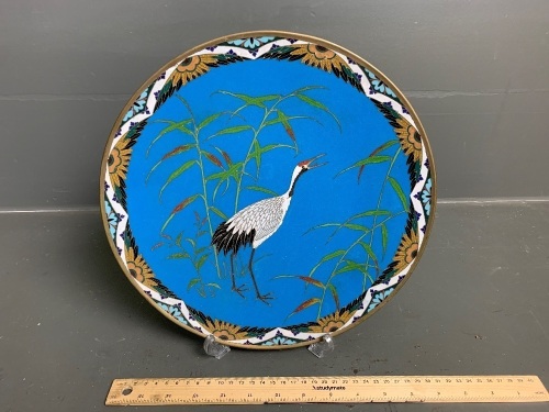 Chinese Cloisonné Plate with Crane