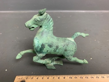 Galloping Horse of Gansu Bronze Verdigris Figurine In Box