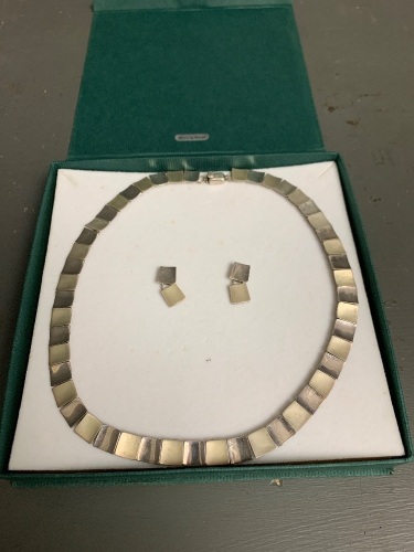 The Silversmith Sterling Silver Modernist Choker with Matching Earrings in Original Box