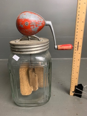 Vintage Blow Butter Churn with Wooden Paddles