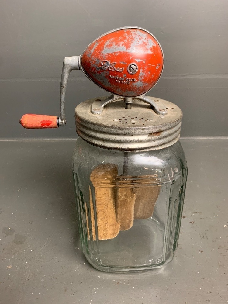 Vintage Blow Butter Churn with Wooden Paddles