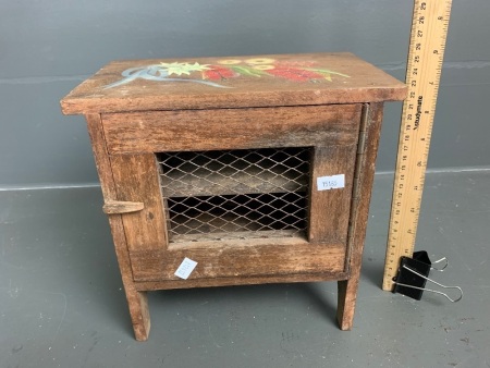 Small Vintage Wooden Storage Box with Painted Floral Scene on Top