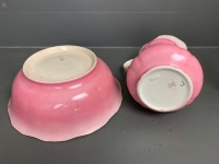 Antique Devonware Wash Bowl and Jug - Pink/Cream with Gold Edging - as is - 5