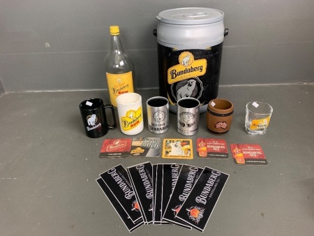 Bunderberg Rum Collectables inc. Can shaped esky, stubby coolers, mugs/glasses, coasters and stickers