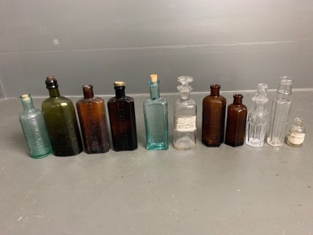 Assorted Vintage Medicine Bottles - 11 in total