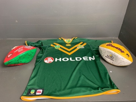 2004 Kangaroo's Holden Jersey + 2 Signed Footballs