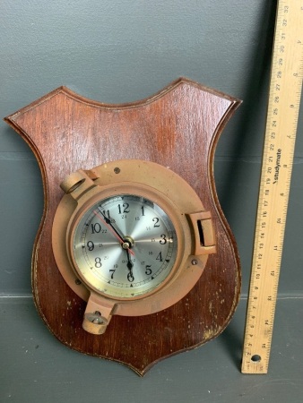 Working Maritime Clock Mounted on Wooden Backing