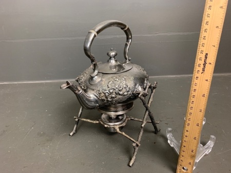 Antique EPBM Teapot on Warmer Stand