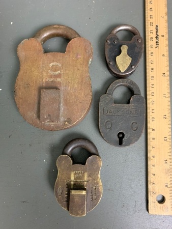 4 Vintage Padlocks - 2 Brass, 2 Steel - No Keys