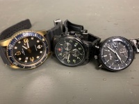 3 Men's Wrist Watches inc. Agnis B, Swiss Eagle and Swiss Military - 2