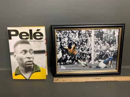 Signed Pele Framed Photo + Signed 'Pele The Autobiography' Book