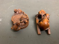 2 Wooden Rat Netsuke's - Signed to Base - 2