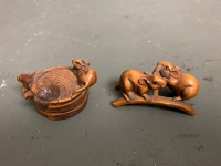 2 Wooden Rat Netsuke's - Signed to Base - 3