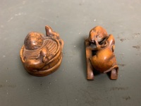 2 Wooden Rat Netsuke's - Signed to Base - 4