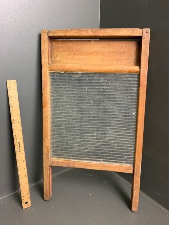 Vintage Wooden and Glass Washboard